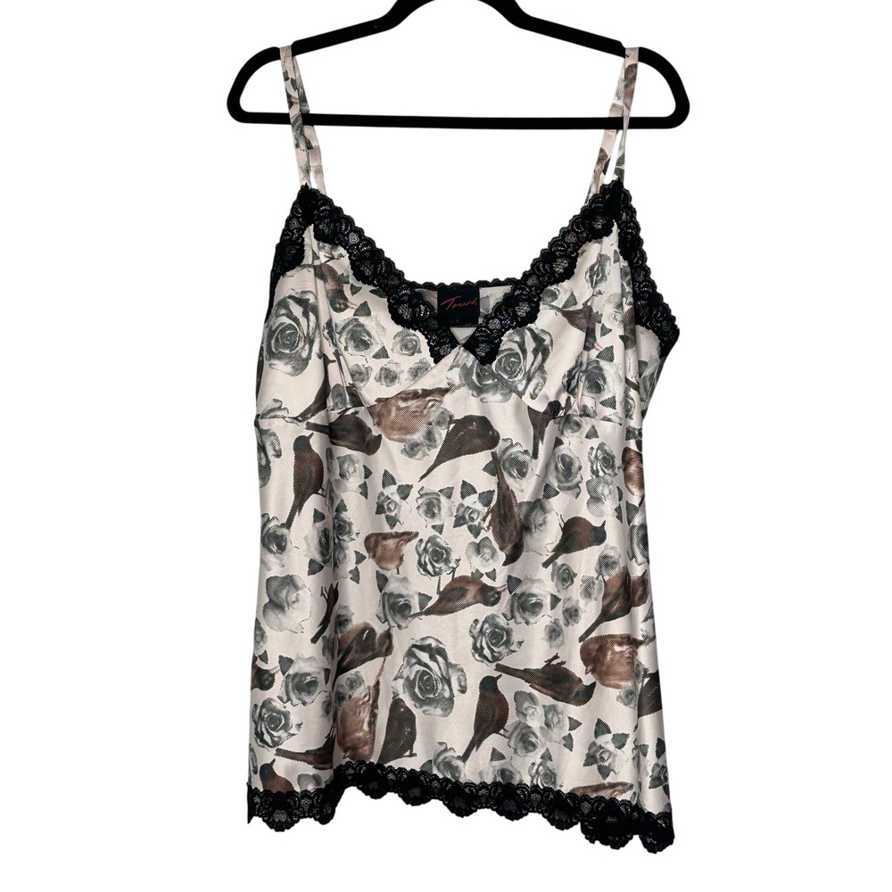 Torrid Vintage Women's‎ Cami Top Birds Print Black Lace Trim Pink Blush Size 1X